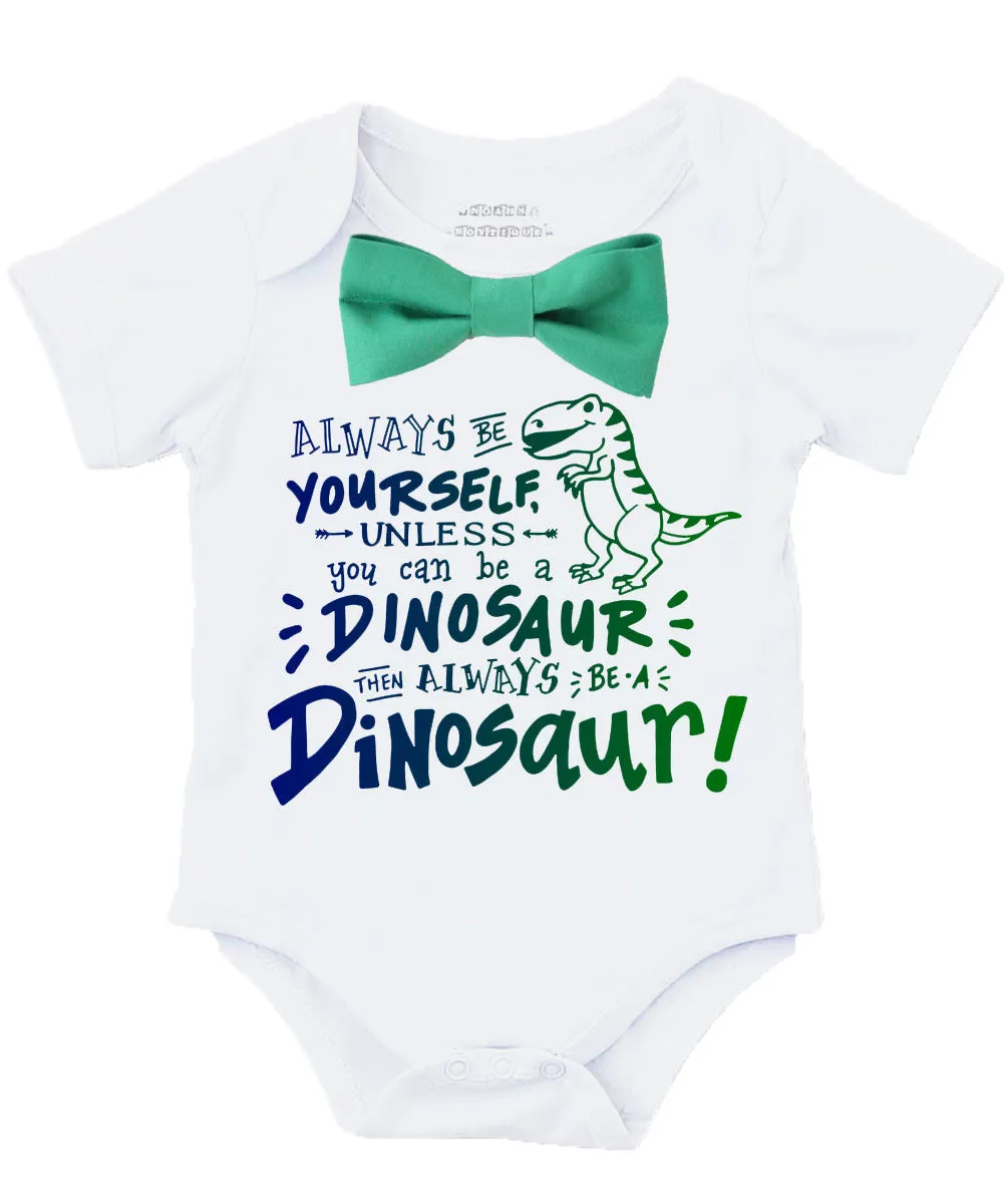 Baby Boy Dinosaur Outfit with Blue or Green Bow Tie Birthday Outfit Gift