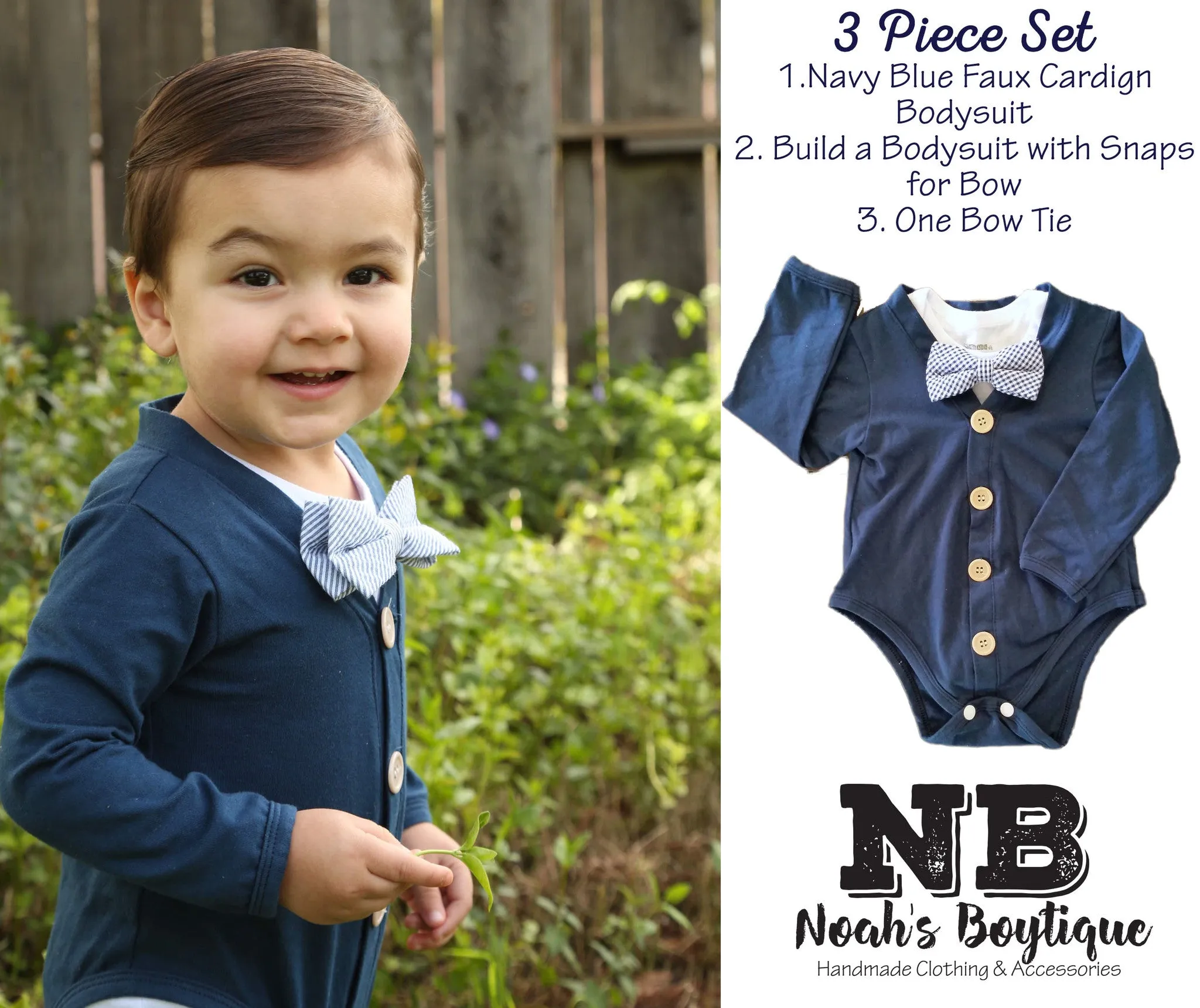 Baby Boy Easter Shirt Navy Cardigan with Blue and White Bow Tie