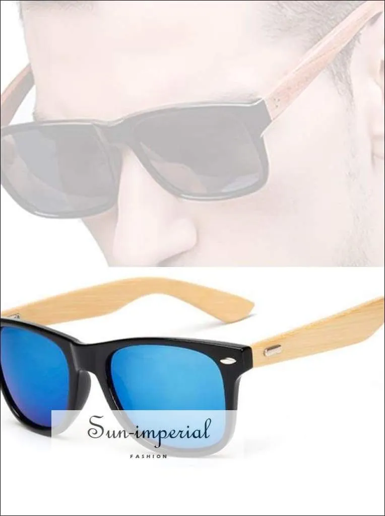 Bamboo Sunglasses Unisex Travel Sunglasses Vintage Wooden Leg Fashion Eyeglasses - Gold Frame Yellow