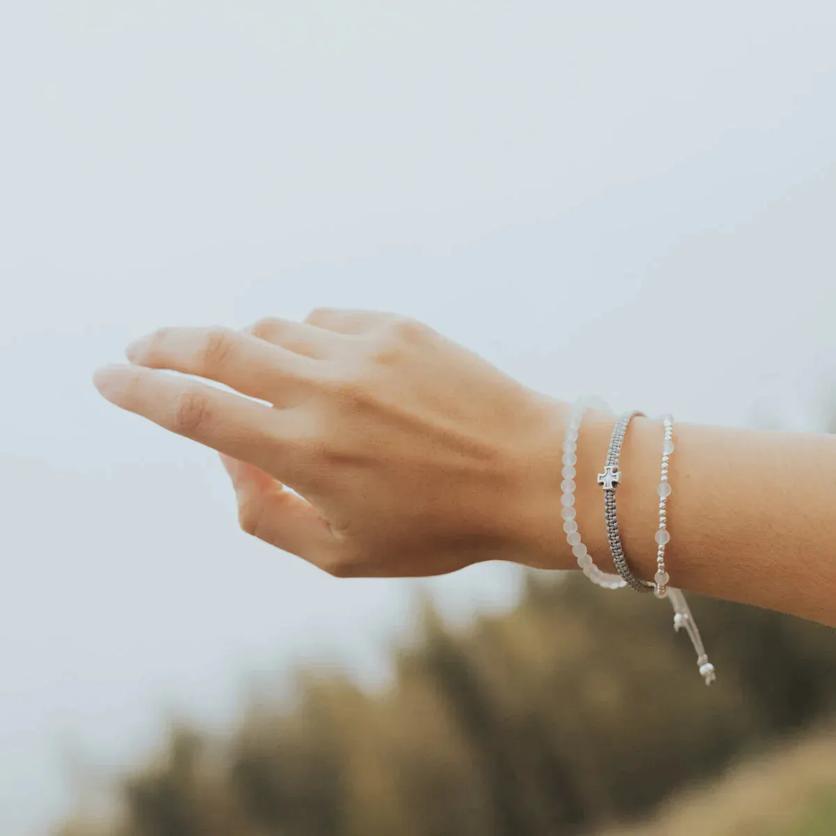 Be Still Prayer Bracelet - Silver/Slate/Frosted Quartz