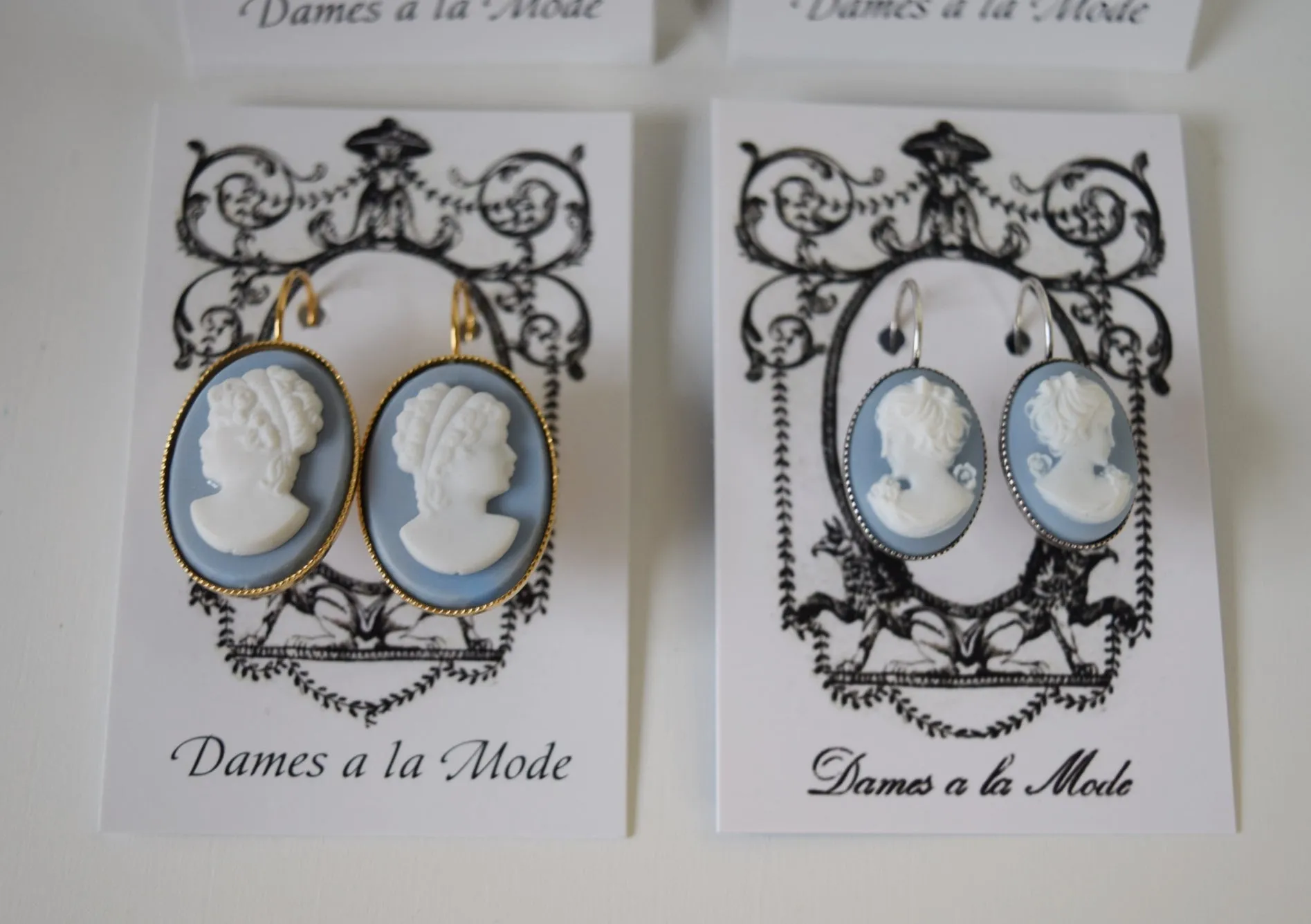 Blue and White Cameo Earrings