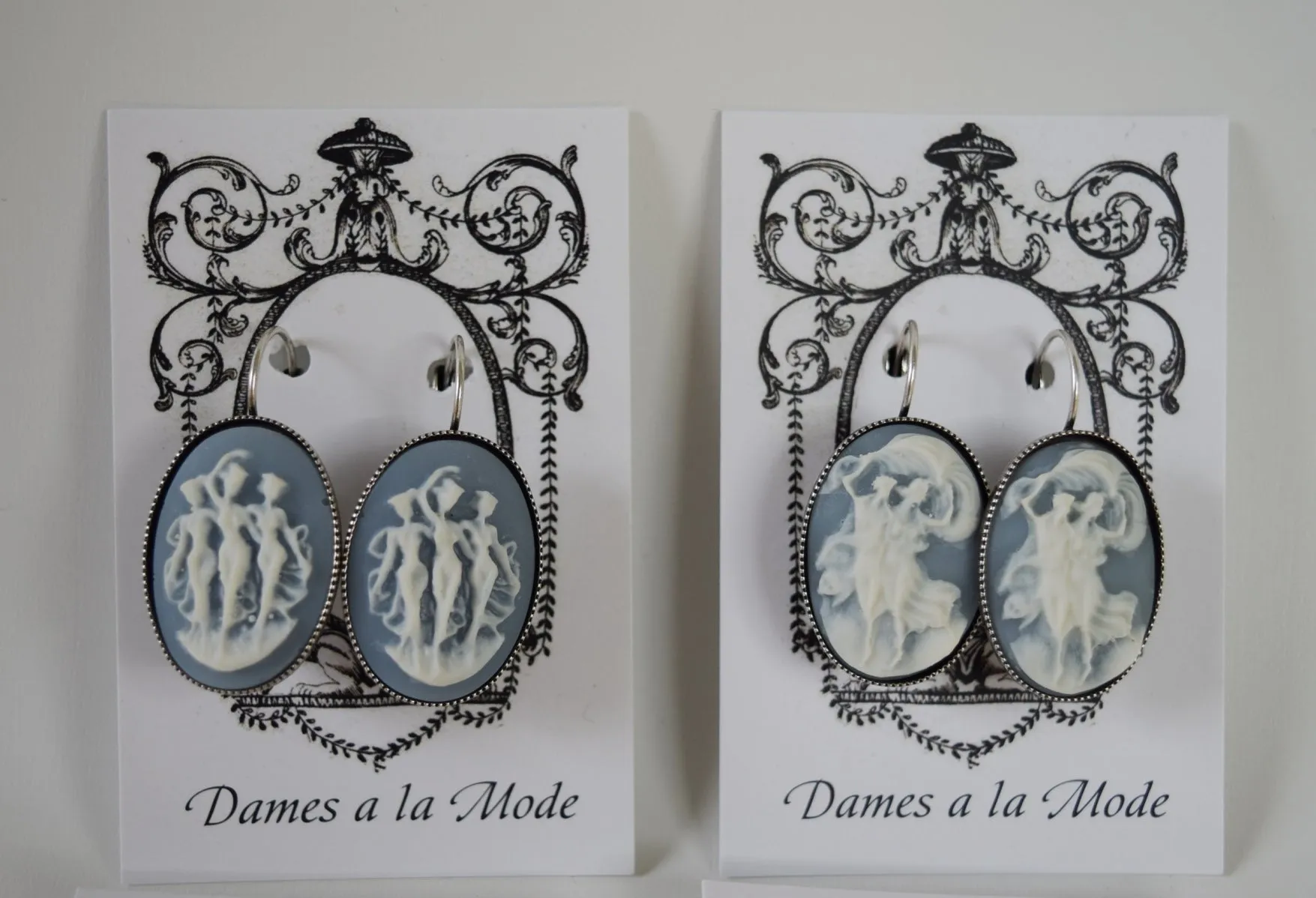 Blue and White Cameo Earrings