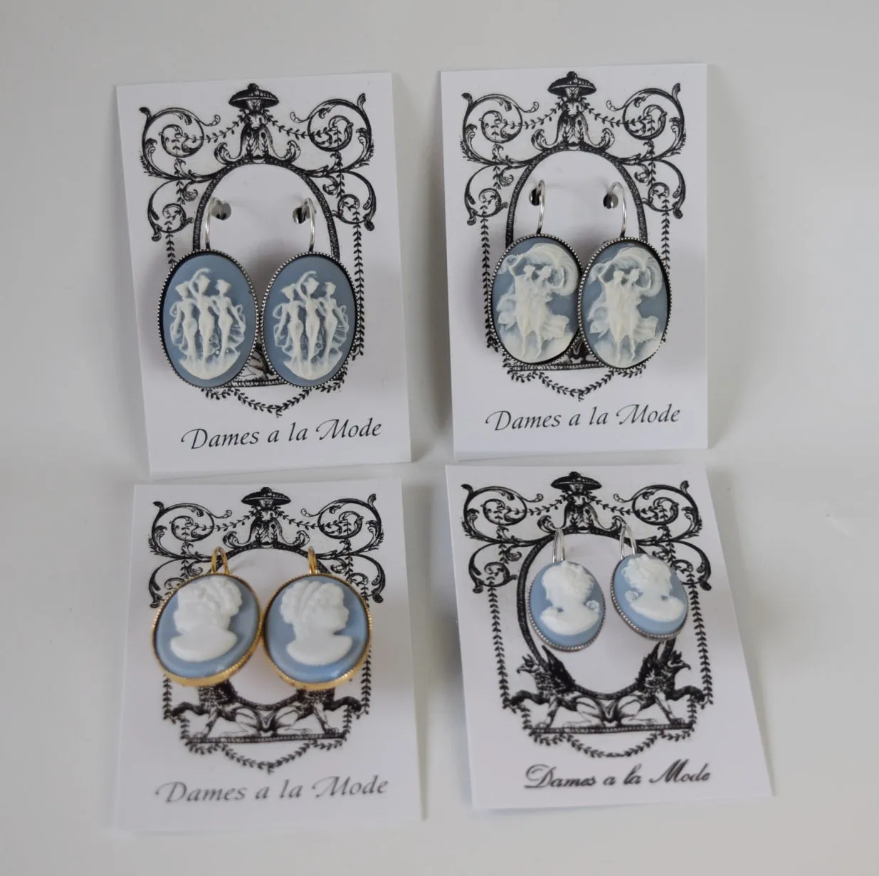 Blue and White Cameo Earrings