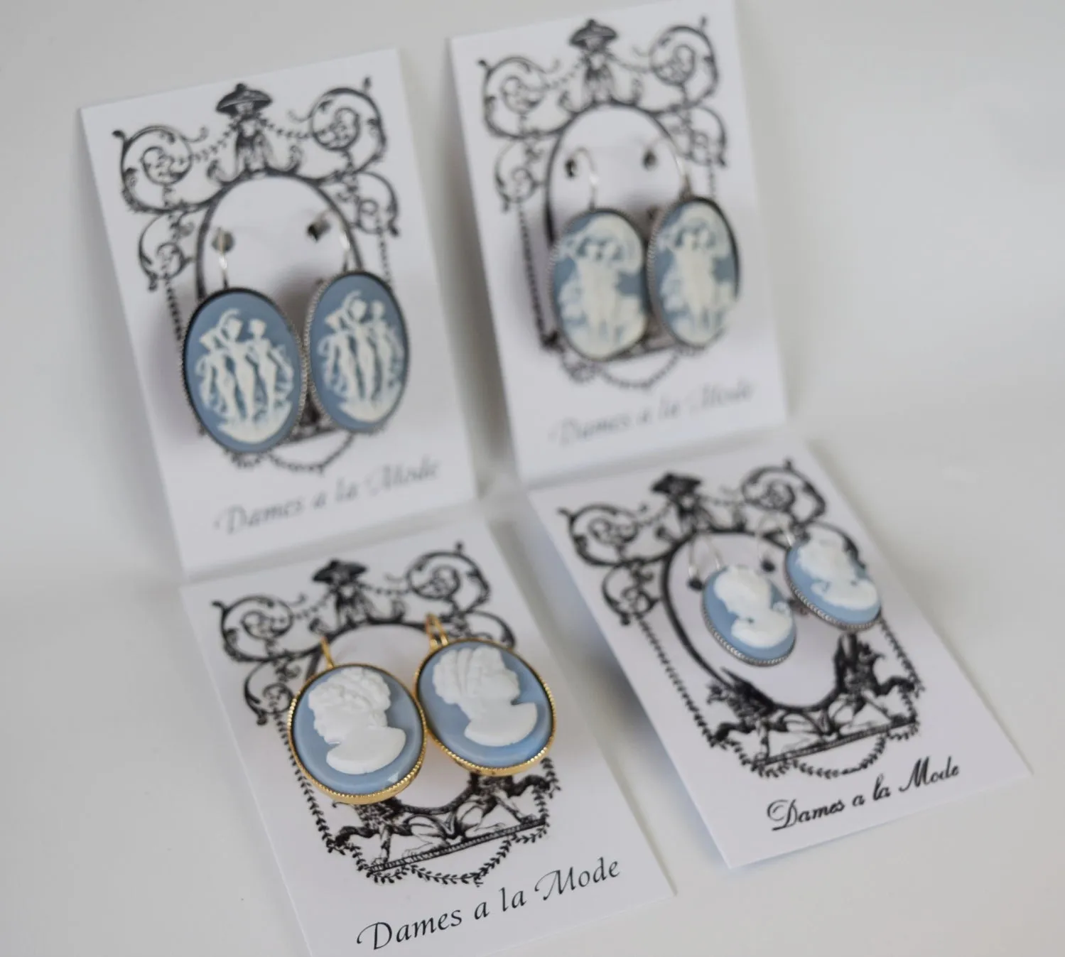 Blue and White Cameo Earrings