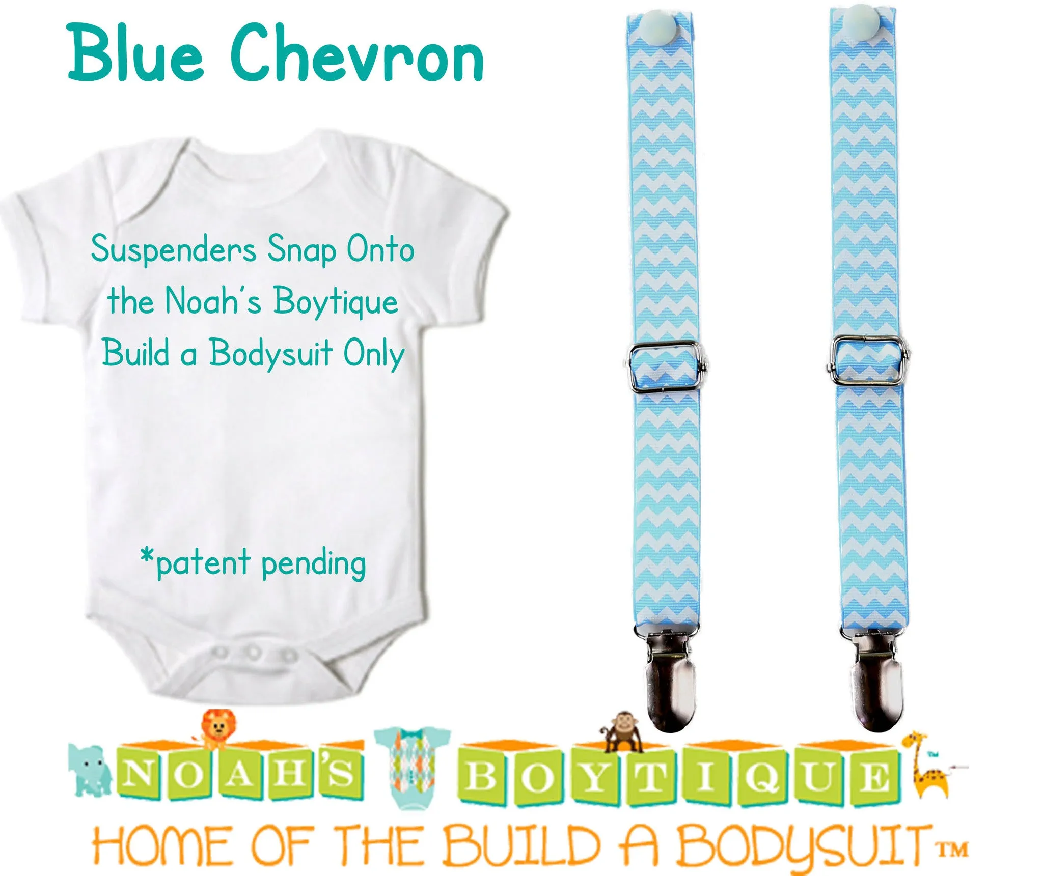 Blue Chevron Noah's Boytique Bodysuit Suspenders Newborn Toddler Boy