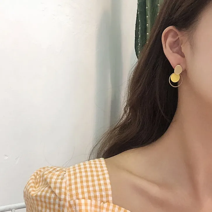 Blue Yellow Glossy Gold Rounded Earrings Gifts Korean Jewelry Womens Accessories Luxury Fashion Dating Party Clubber Elegant Wedding Lovely Accessory