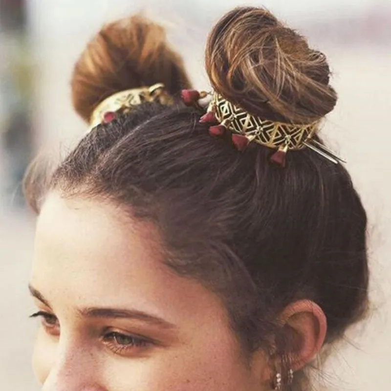 Boho Bun Cuffs Gypsy Hair Sticks Bohemian Barrettes 31 Different Styles Tassles Feathers Gold Silver Bun Cages Arrows Antlers Many More You Choose