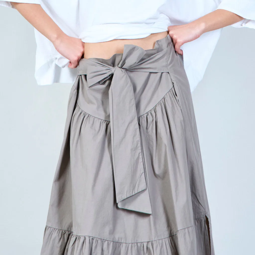 Bow-tied linen midi skirt wholesale