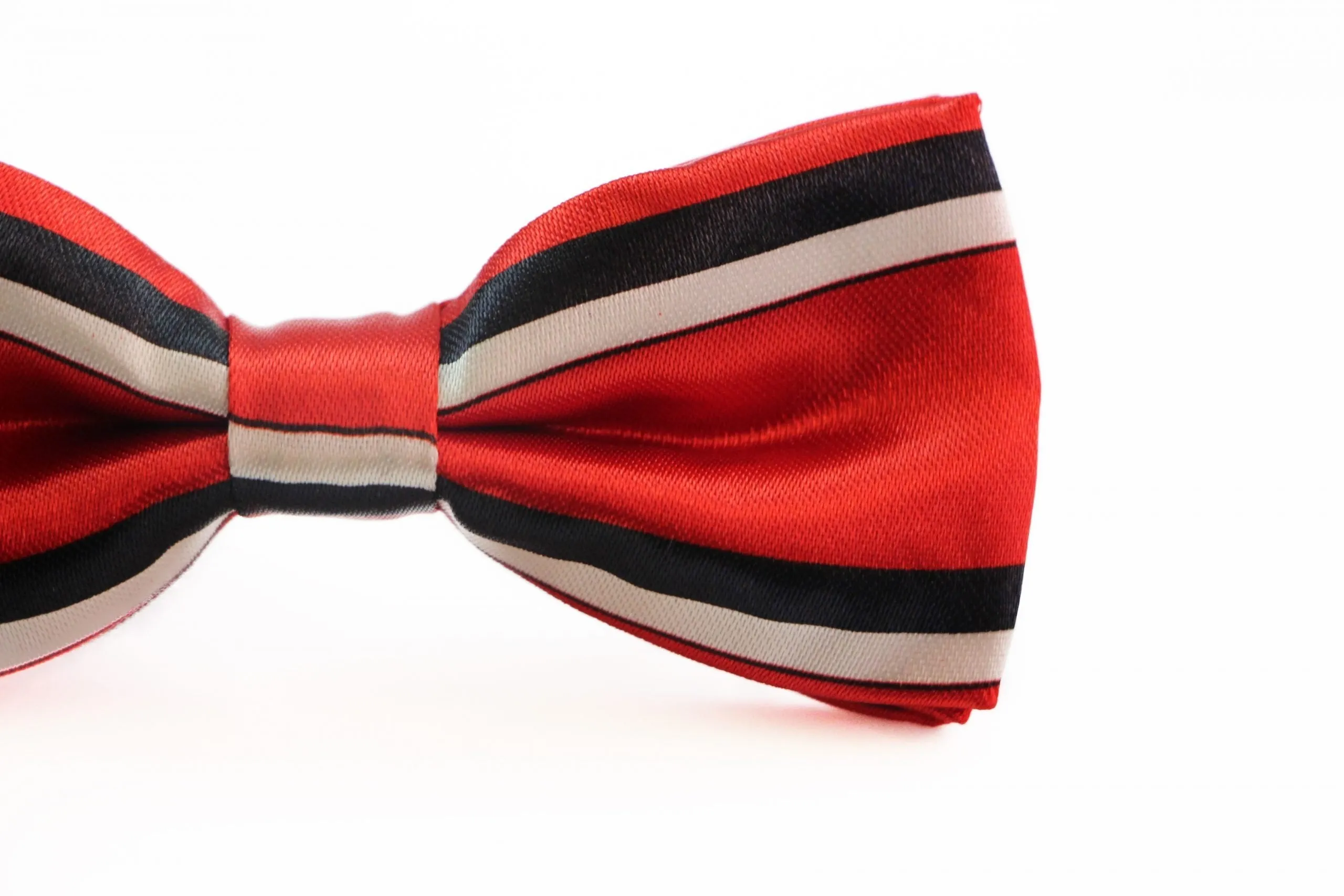 Boys Red With Black & White Stripes Patterned Bow Tie