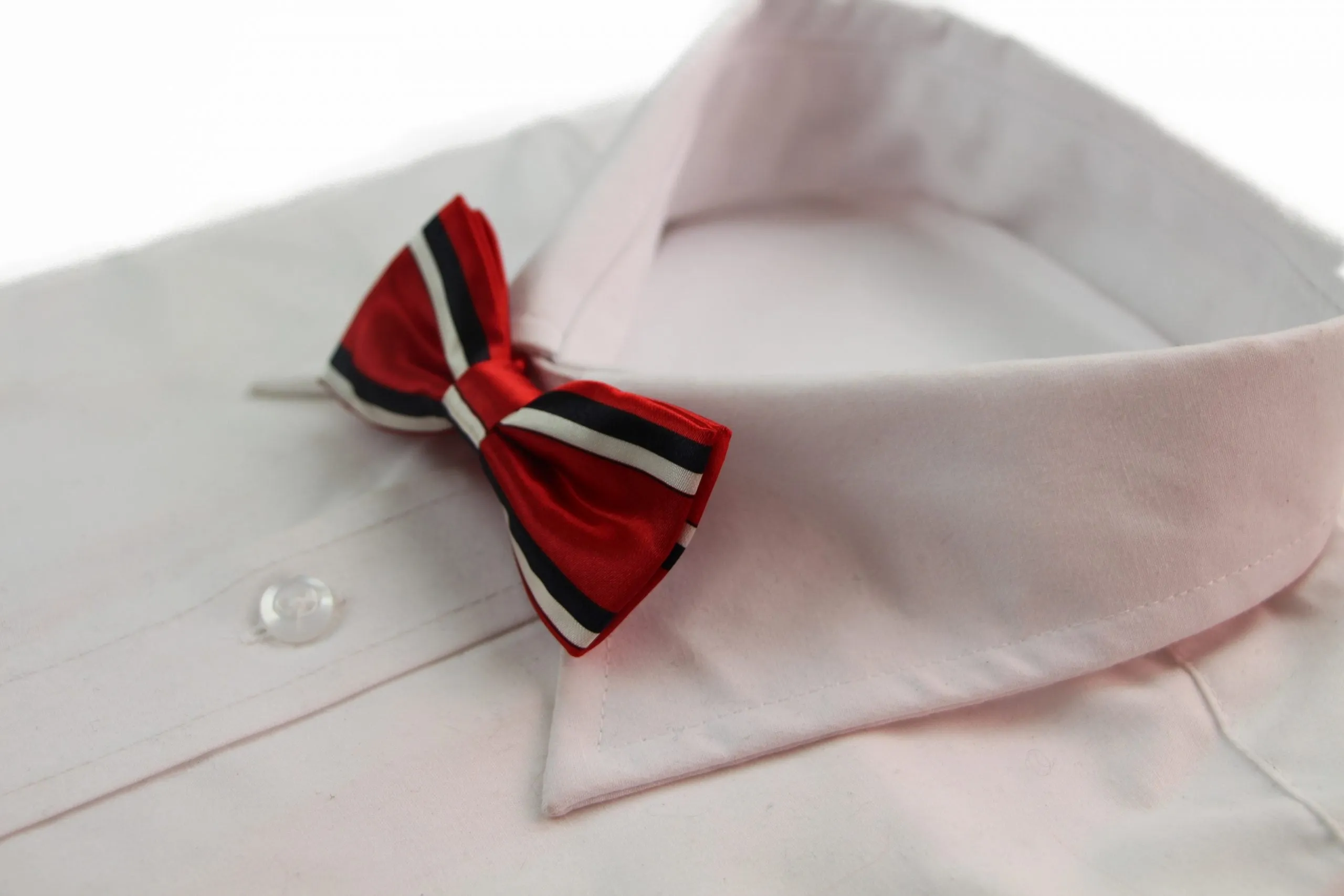 Boys Red With Black & White Stripes Patterned Bow Tie