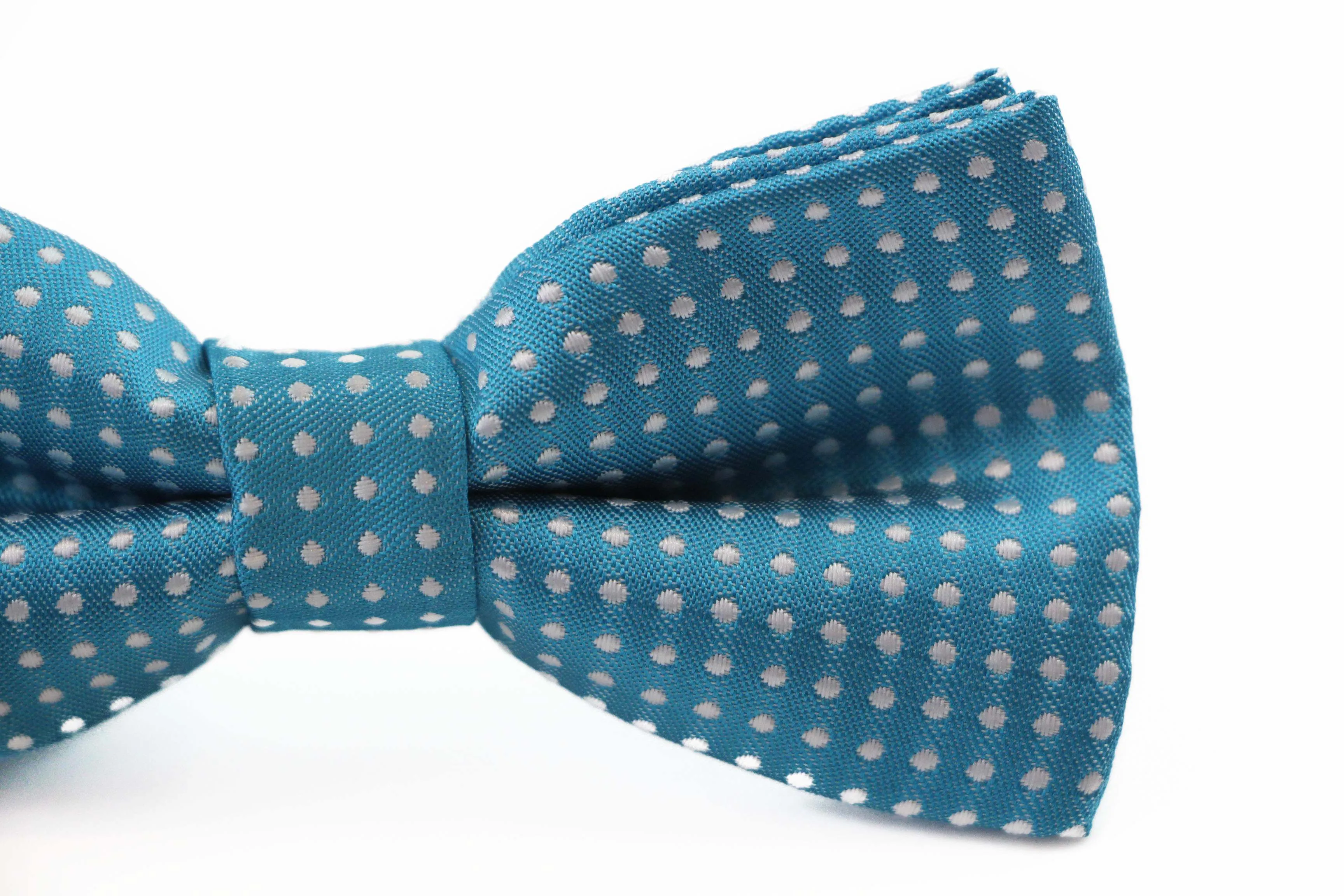 Boys Turquoise Bow Tie With White Polka Dots