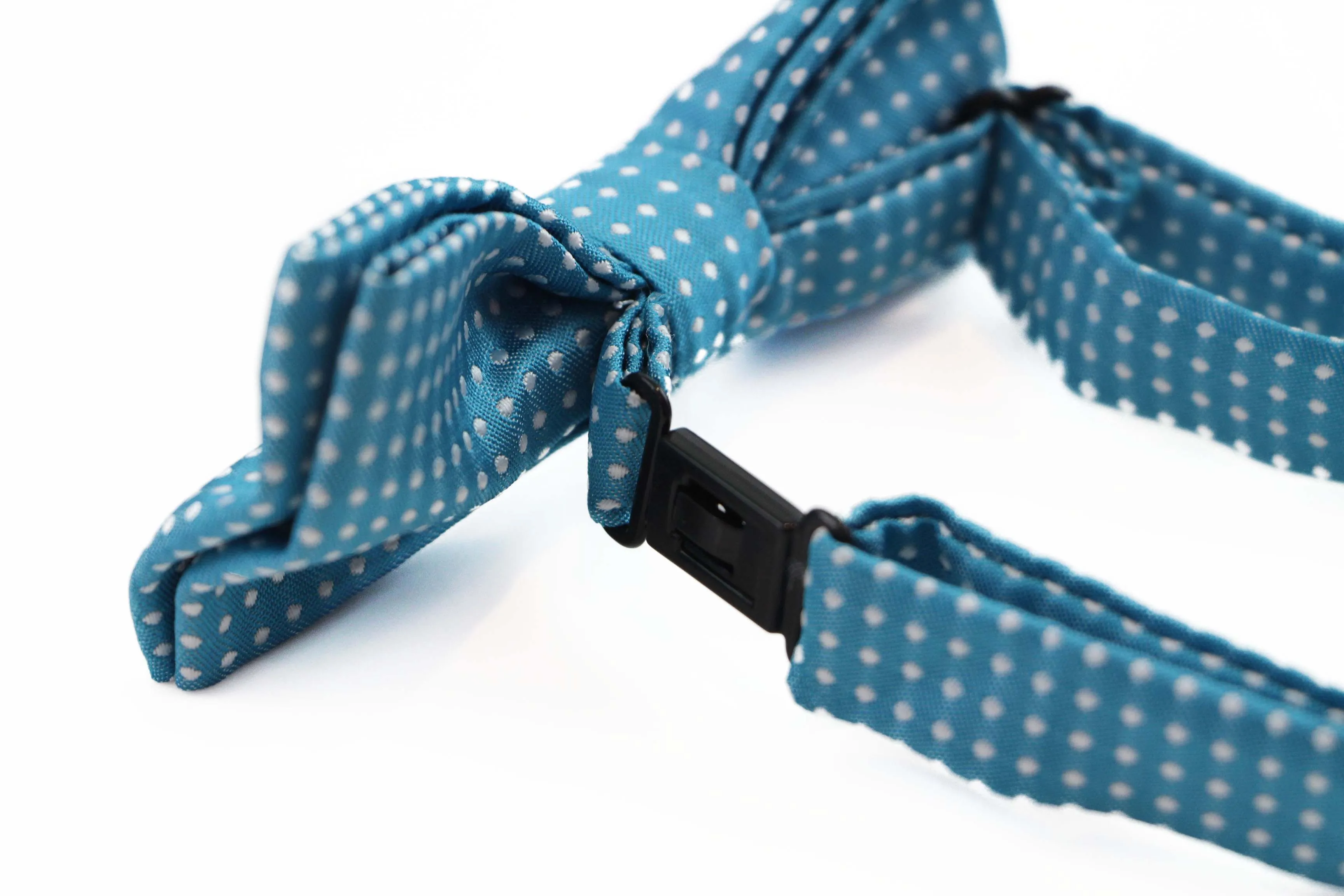 Boys Turquoise Bow Tie With White Polka Dots