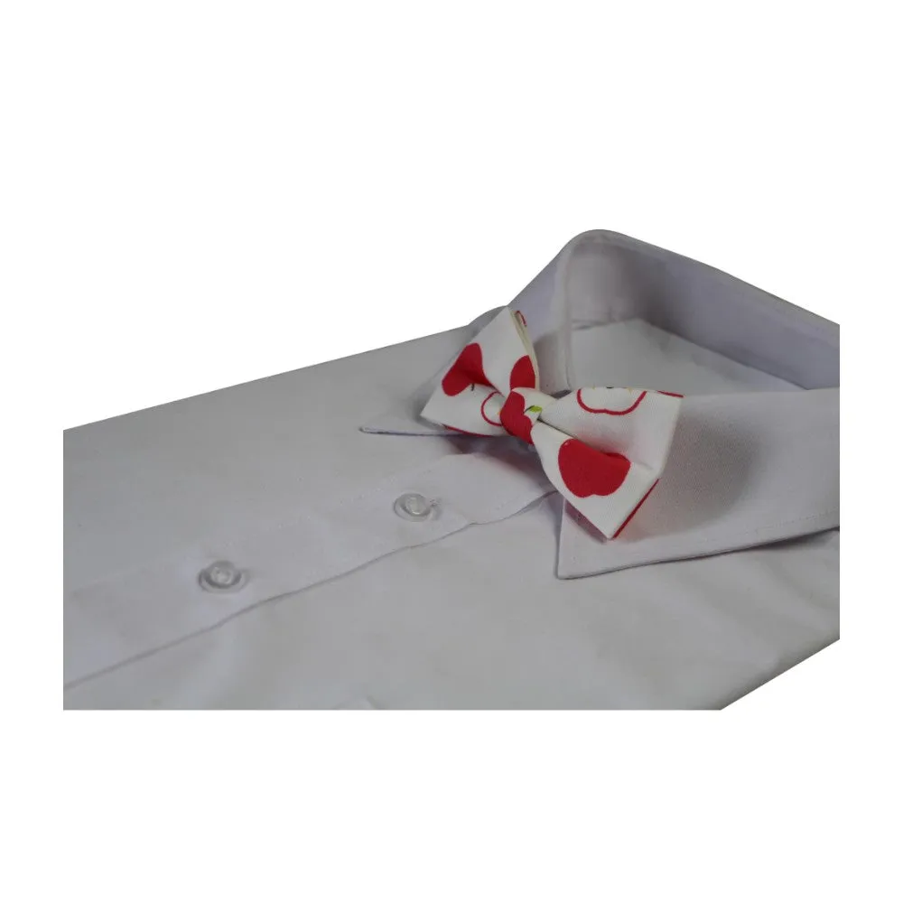 Boys White Red Apple Fruit Patterned Bow Tie