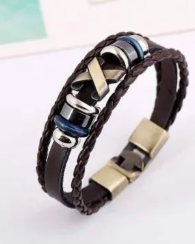 Bracelets - X Letter Shaped Braided Bangle Beads - Brown