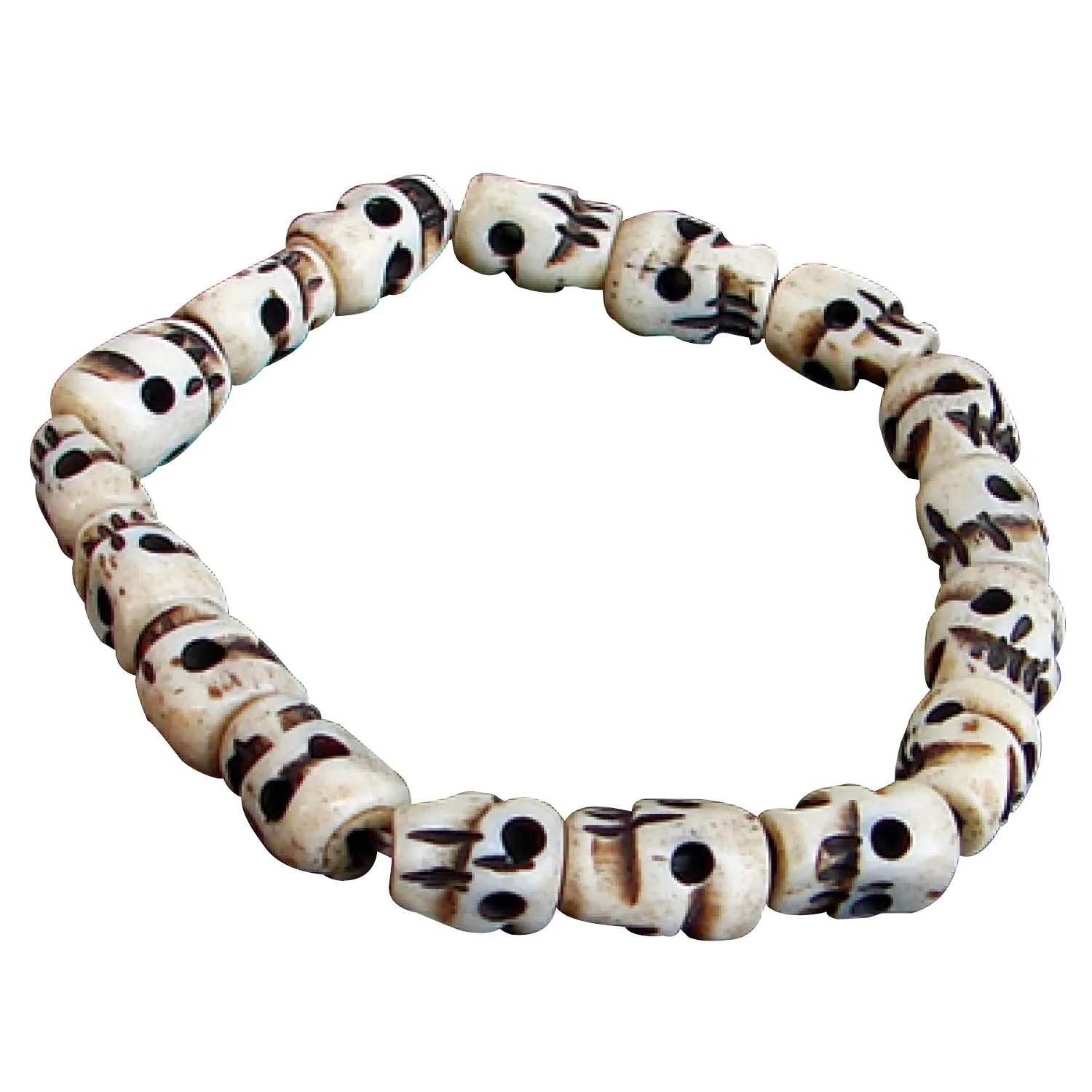 Brown Hand Carved Skull Bone Bracelet