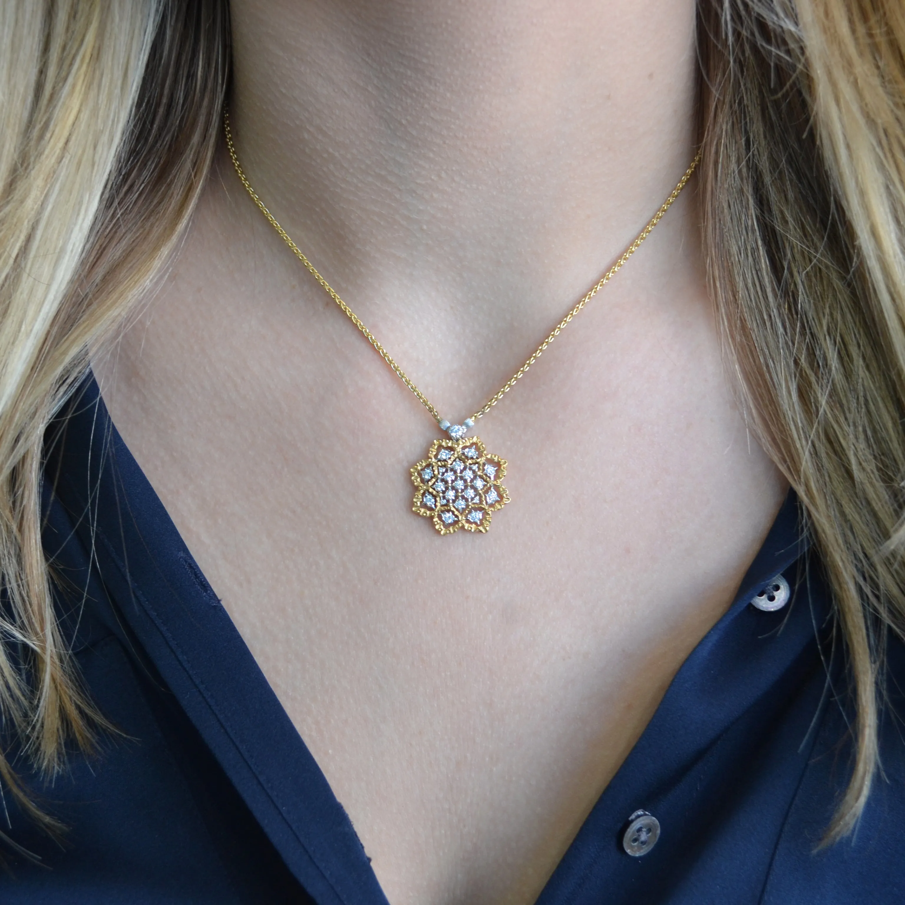 Buccellati - Rombi - Pendant with Diamonds, 18k White and Yellow Gold