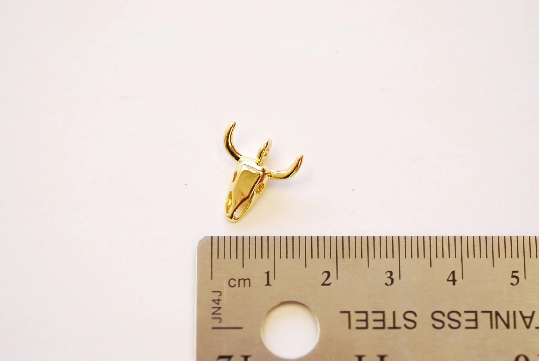 Buffalo Skull Head Pendant - 16k Gold Plated over Brass Bison Head Horn Pendant Wholesale B287