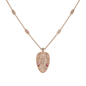 Exquisite Bulgari Serpenti Necklace with Stunning Rubellite Eyes in Elegant Rose Gold