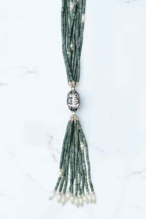 Burmese Jade and Freshwater Pearl Tassel Necklace