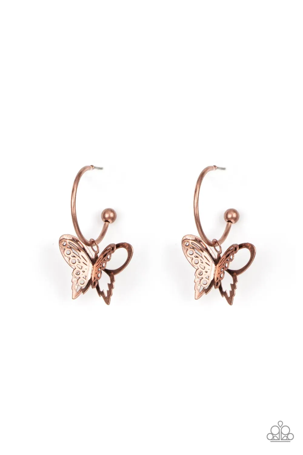 Butterfly Freestyle - Copper Butterfly Hoop Earrings Paparazzi Accessories