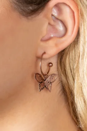 Butterfly Freestyle - Copper Butterfly Hoop Earrings Paparazzi Accessories