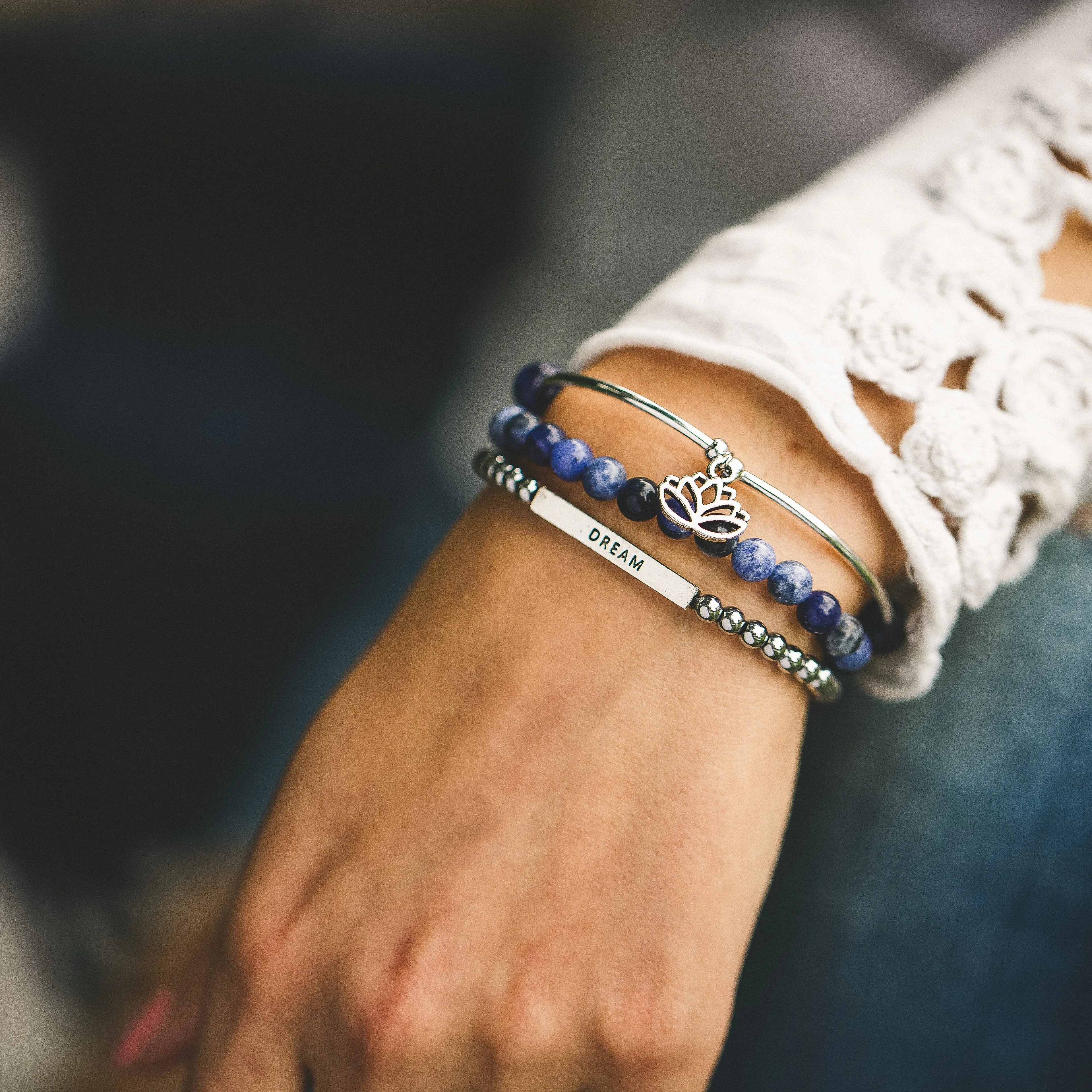 Caduceus (Medical Symbol) | Soft Bangle Charm Bracelet | Rose Quartz