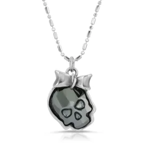 Chrome Black Ribbon Skull Necklace