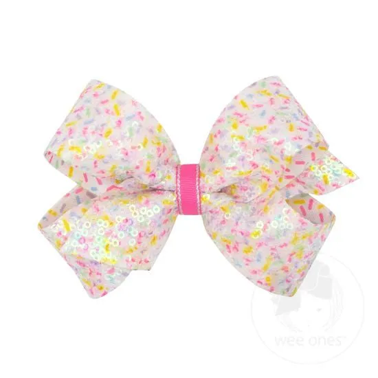 Colorful Confetti Printed Sequin Grosgrain Hair Bow