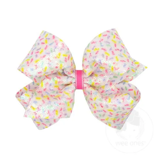 Colorful Confetti Printed Sequin Grosgrain Hair Bow