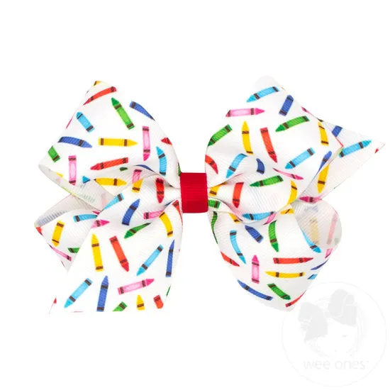 Crayon School-themed Printed Grosgrain Hair Bow