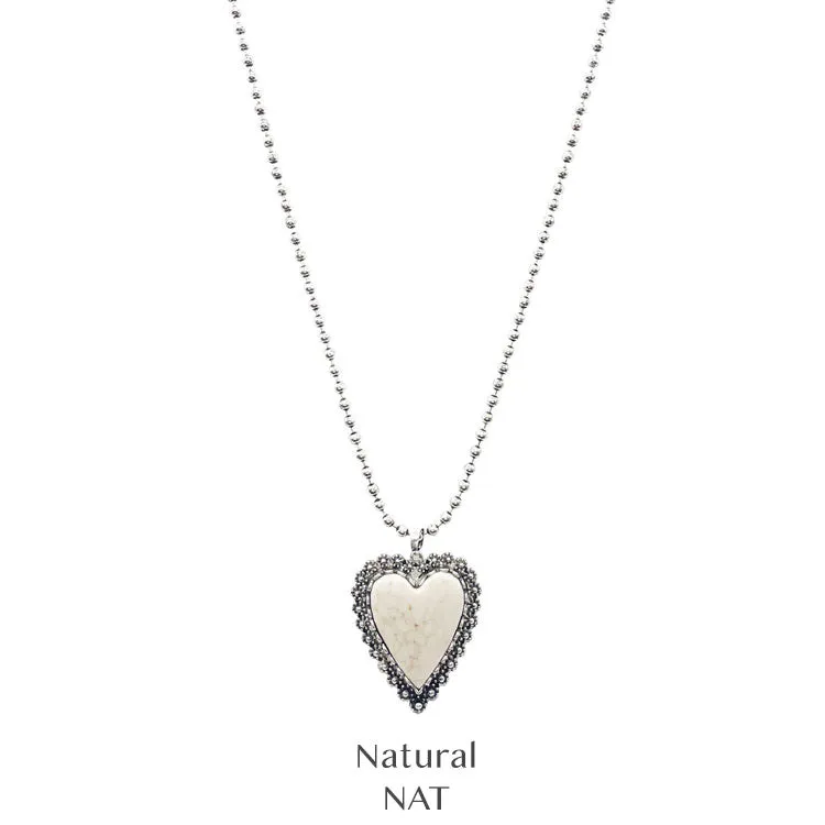 Cream stone  Heart Pendant Ball Chain Necklace