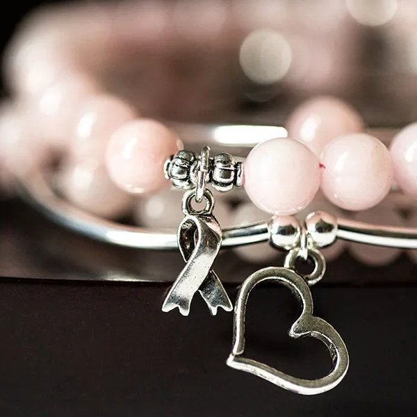 Cross | Soft Bangle Charm Bracelet | Rose Quartz