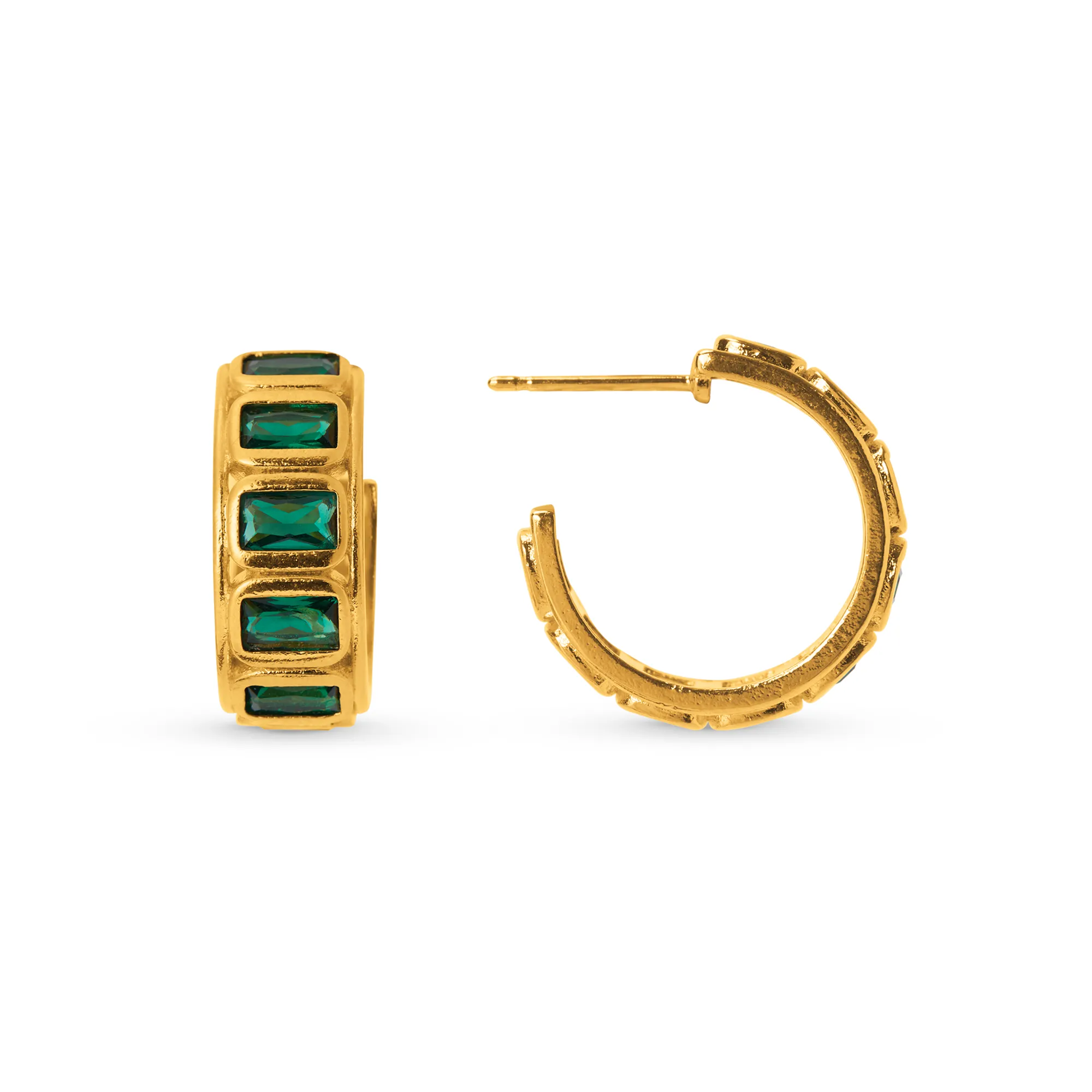 Crystal Baguette Mid-Sized Hoop Earrings - Emerald