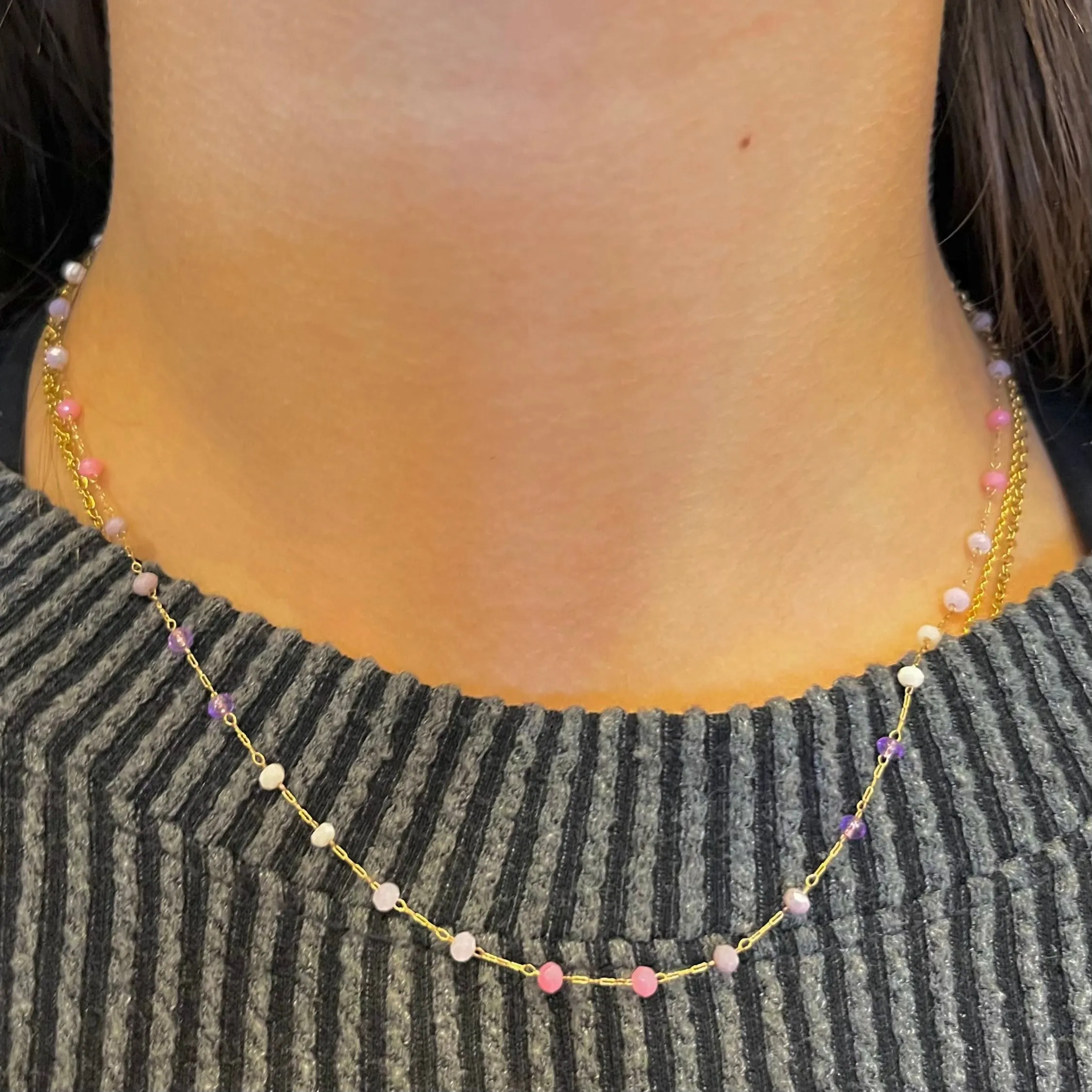 Crystal Gems Gold Multicolor Beaded Necklace