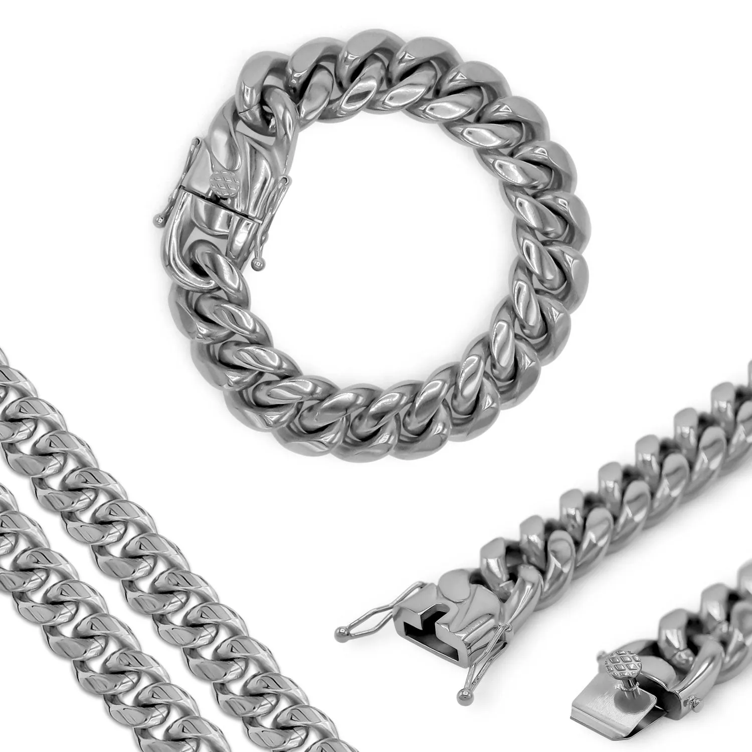 Cuban Link Chain Silver Curb Bracelet 8.5" Stainless Steel Jewelry For Men