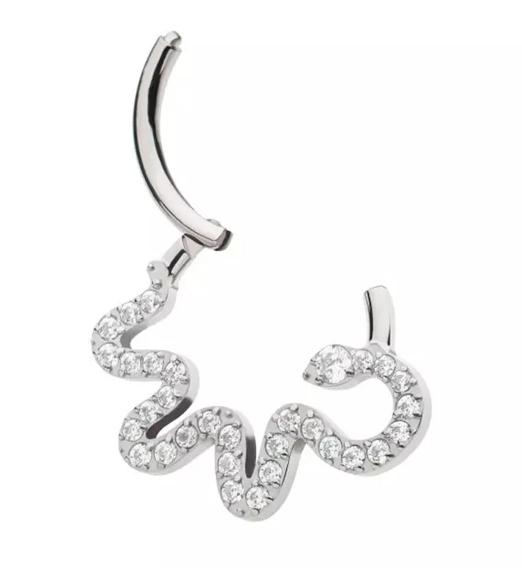 Curvy Snake Clear CZ Hinged Segment Ring