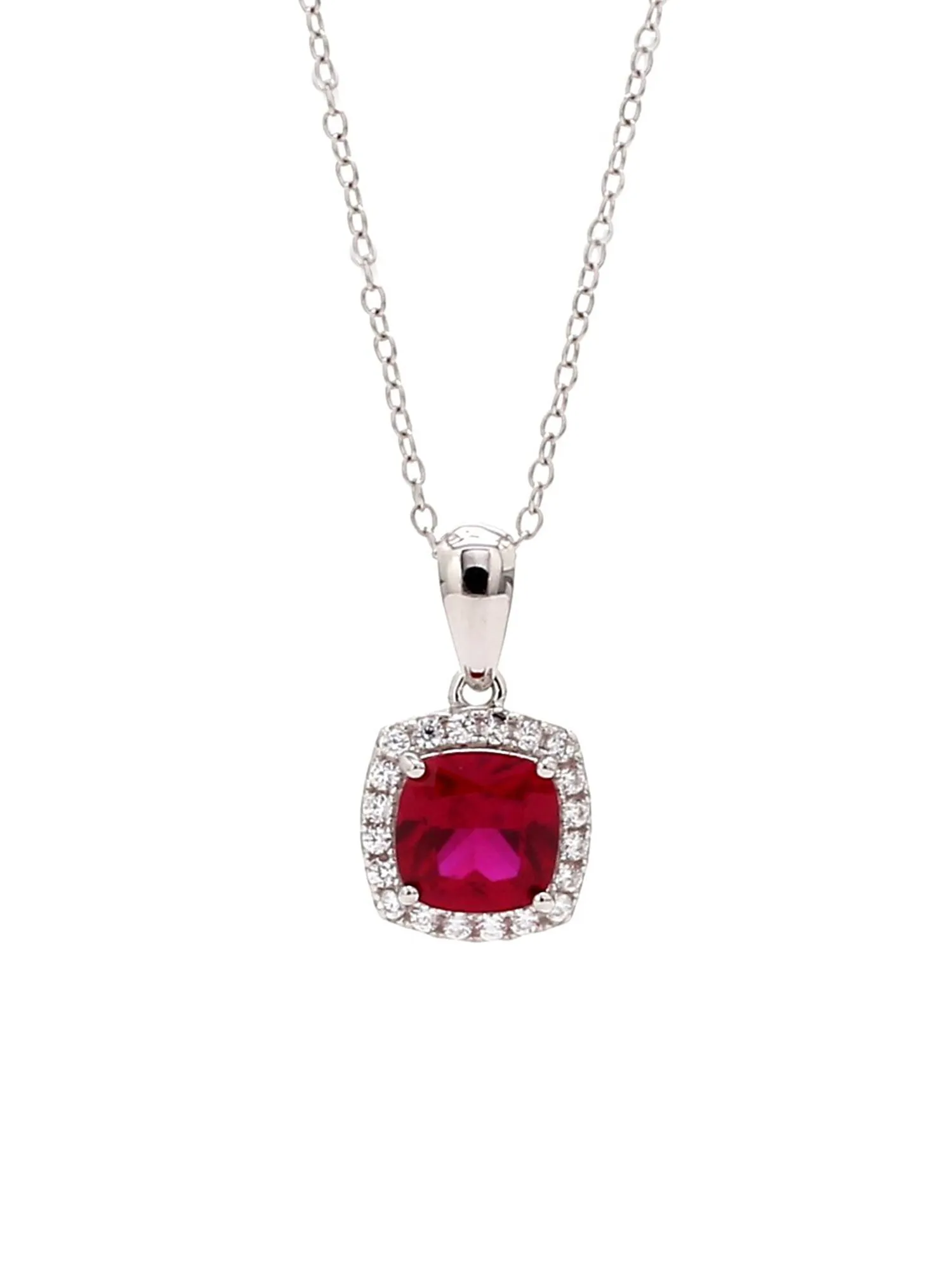 Cushion Cut Red Ruby Pendant With 925 Silver Chain