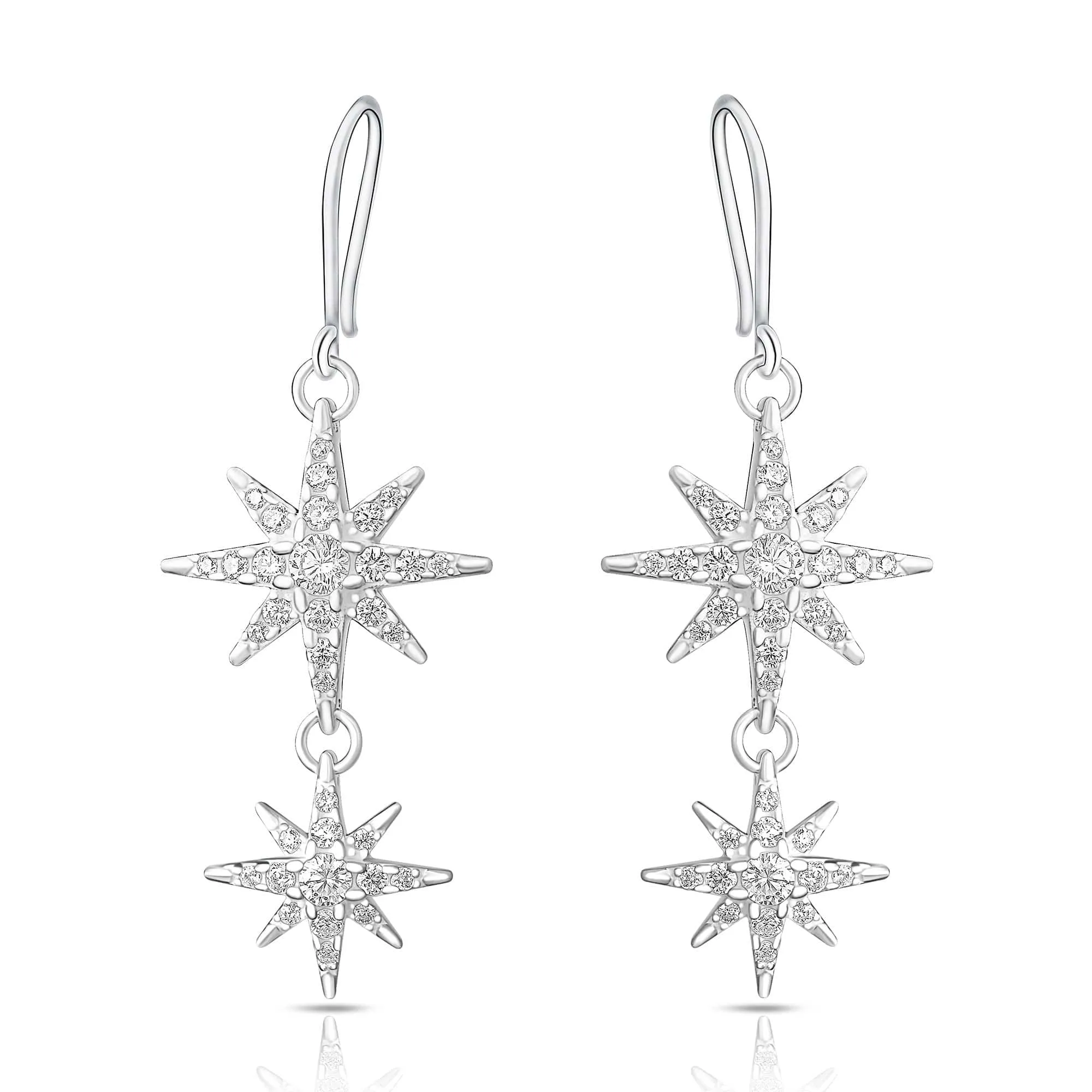 CZ Falling Star Jewelry Silver Dangle Earrings