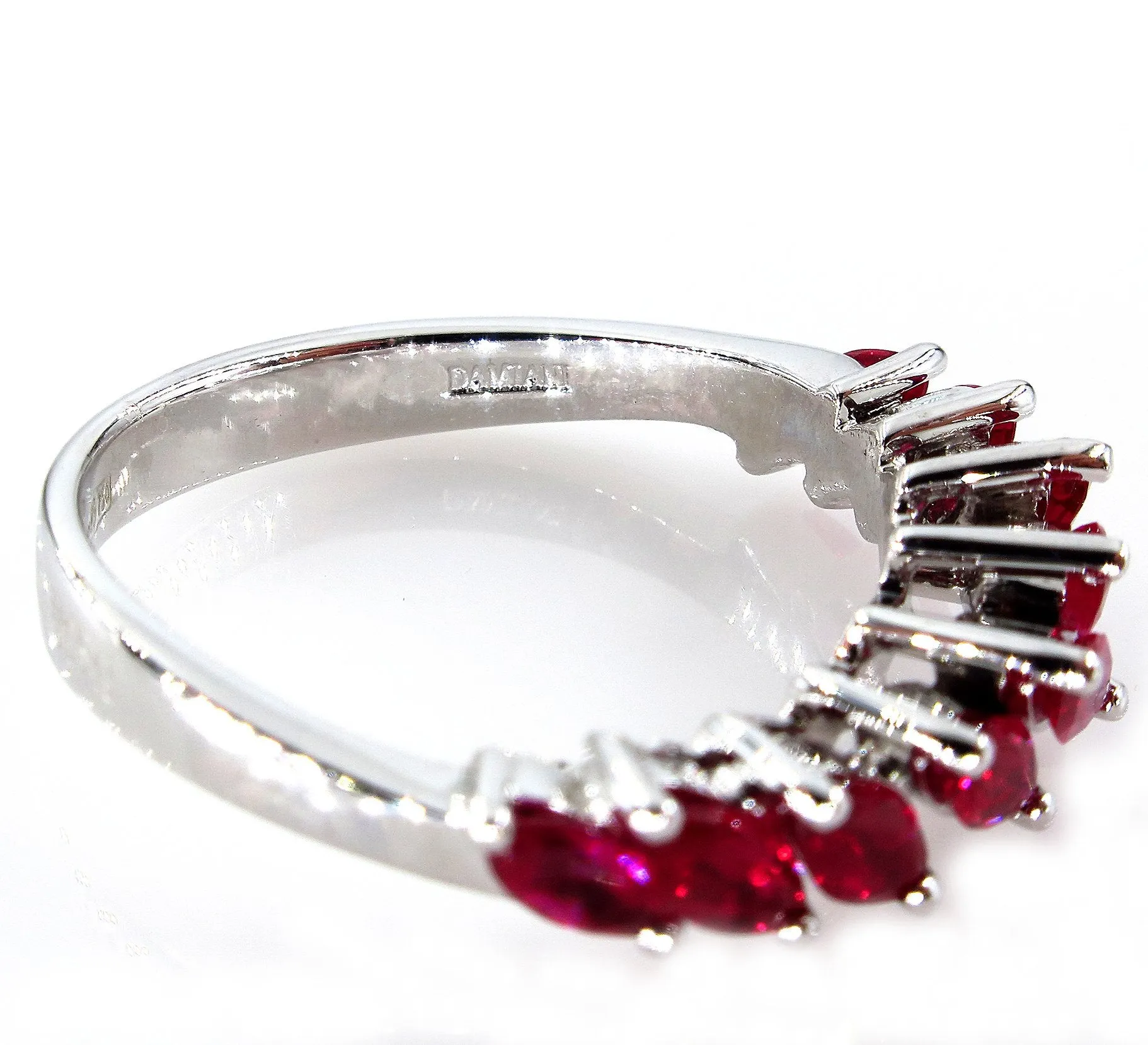 DAMIANI 2.0ct Red RUBY Marquise Estate Wedding ANNIVERSARY 18k White Gold Band Ring