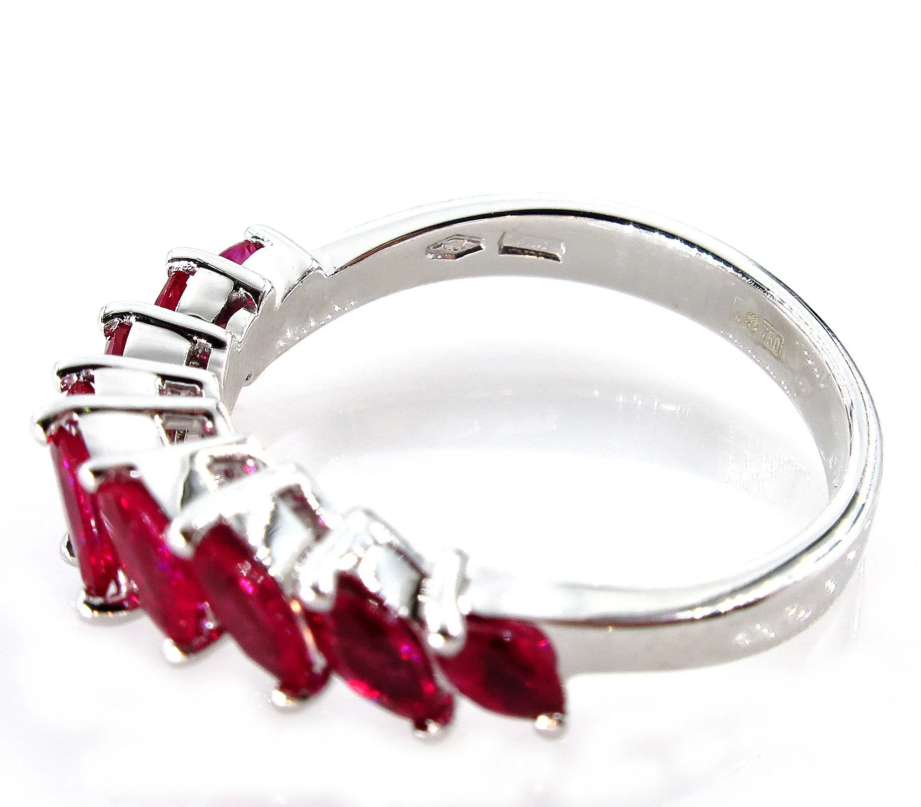 DAMIANI 2.0ct Red RUBY Marquise Estate Wedding ANNIVERSARY 18k White Gold Band Ring