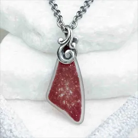 Dark Raspberry Pink Flash Glass Sea Glass Pendant | #5147