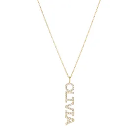 Diamond Pavé Personalized Block Letter Pendant Necklace