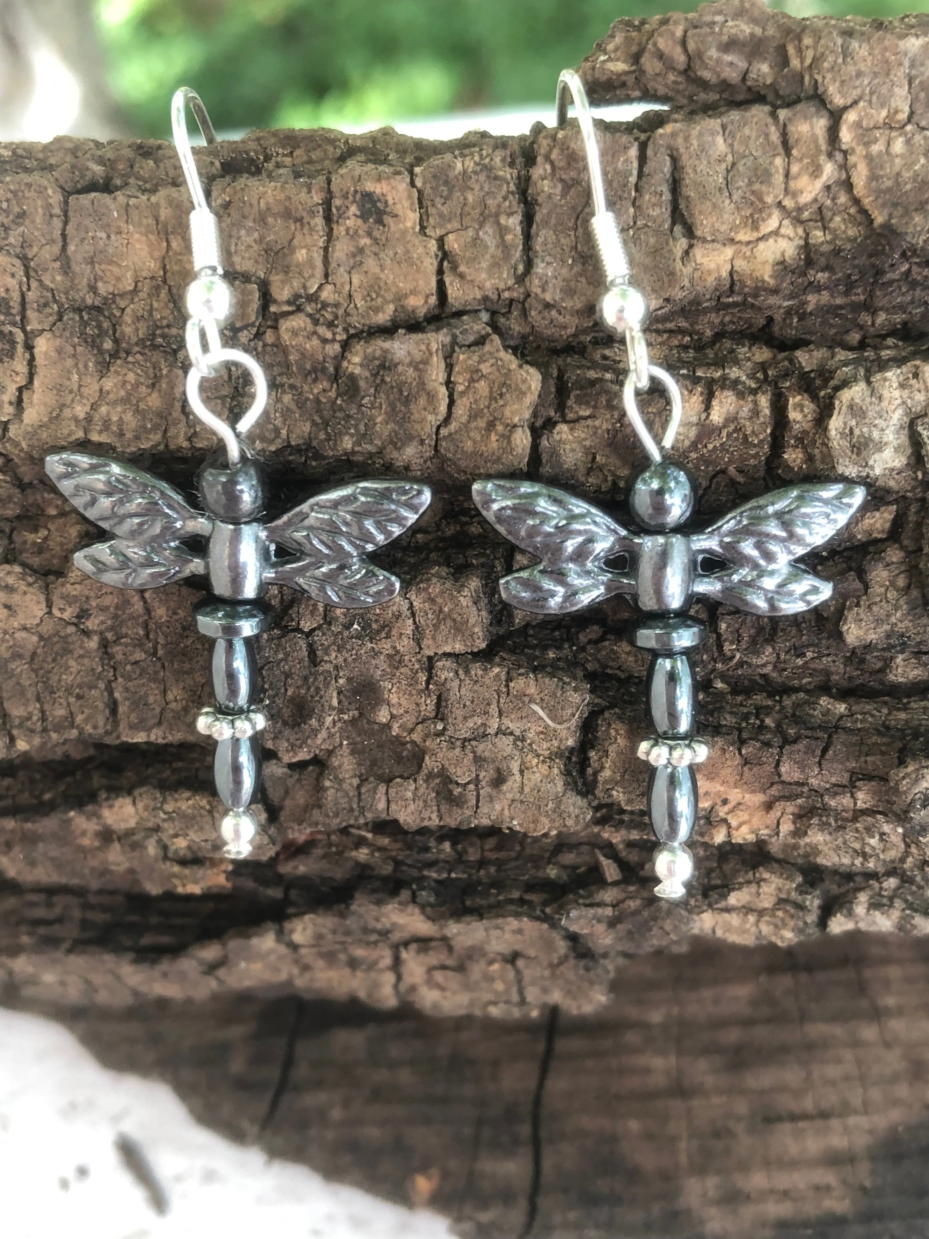 Dragonfly Earrings Hematite