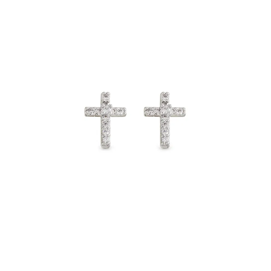 Ear Sense Earring CH236 Silver Crystal Cross Stud