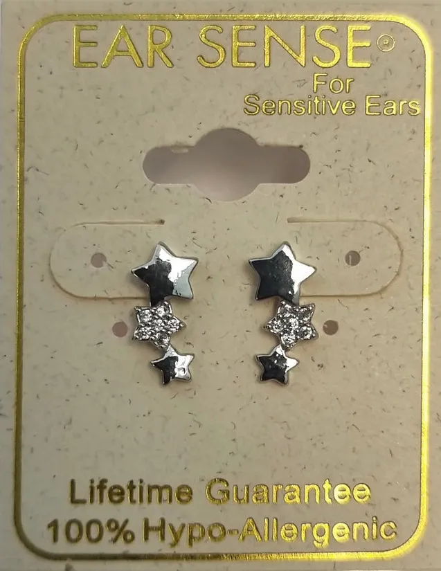 Ear Sense Earring CH284 Silver Crystal Triple Star Stud