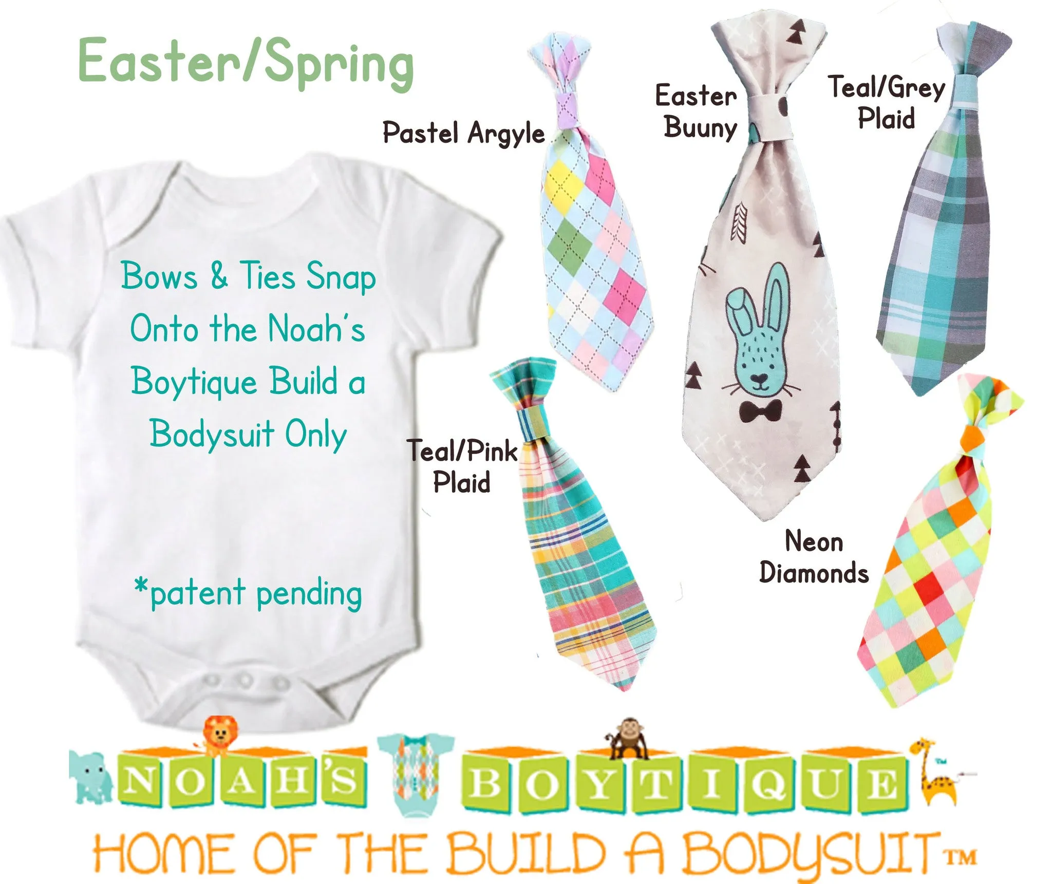 Easter Spring Snap On Ties and Bow Ties by Noah's Boytique