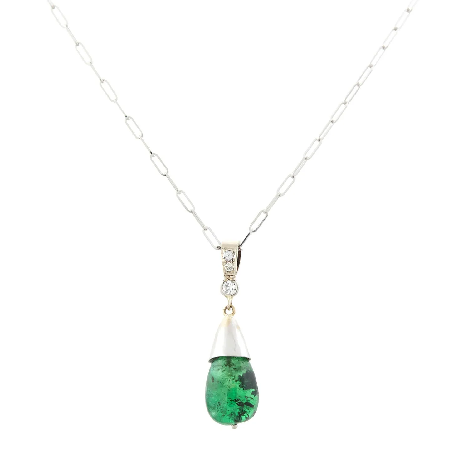 Estate 14k Emerald Cabochon Pendant Necklace