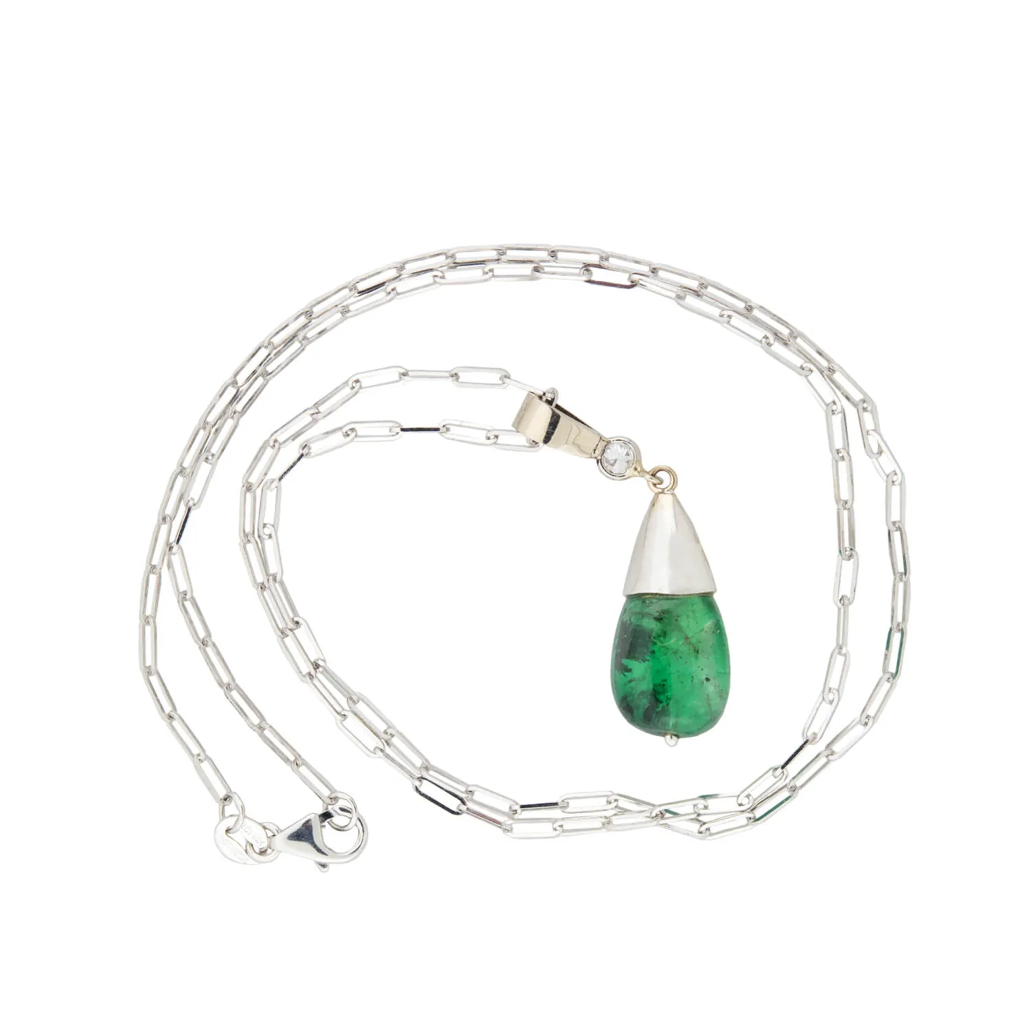 Estate 14k Emerald Cabochon Pendant Necklace