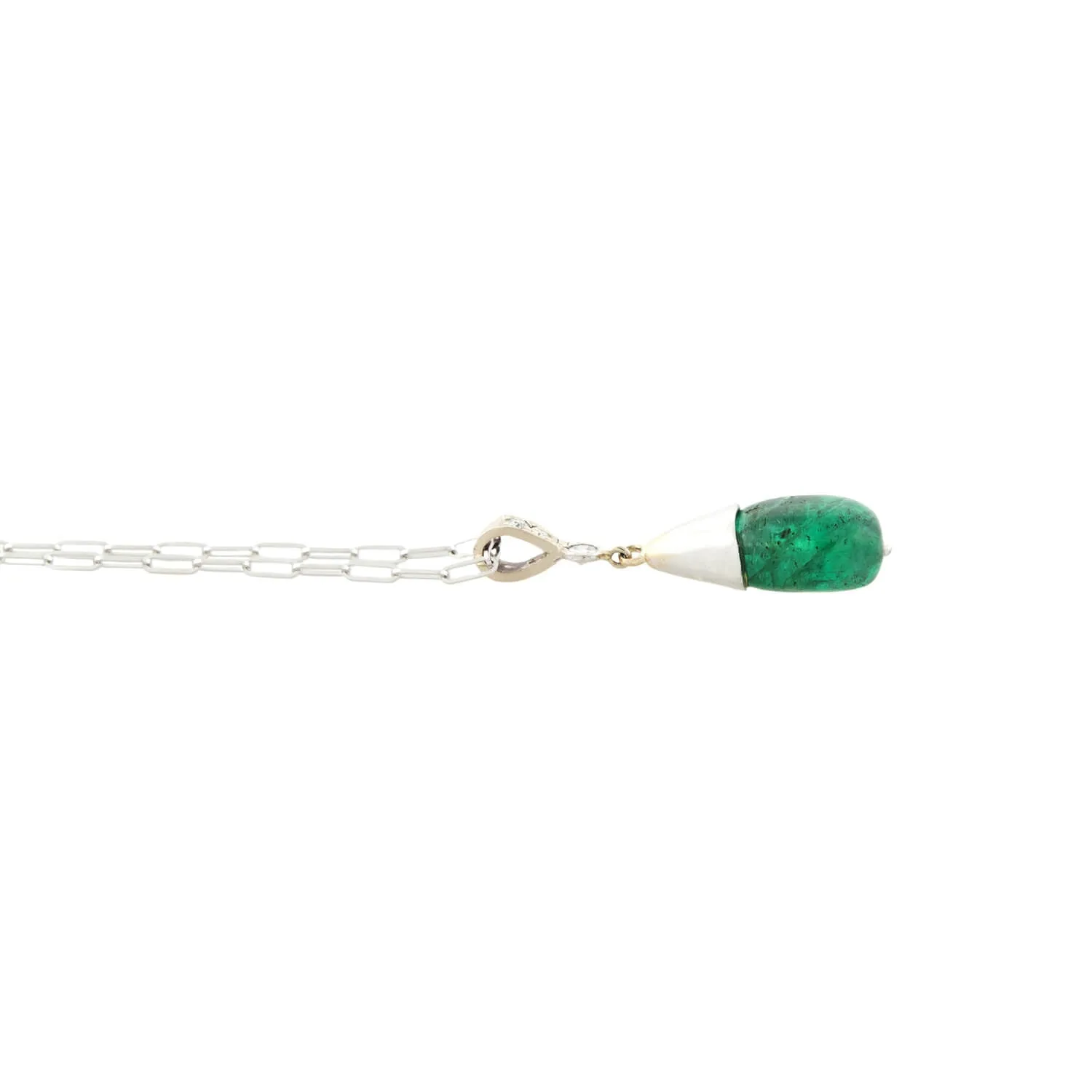 Estate 14k Emerald Cabochon Pendant Necklace