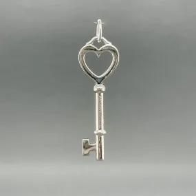 Estate Tiffany & Co. 18K W Gold Diamond Heart Key Pendant